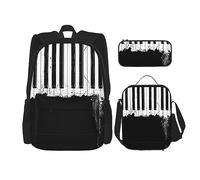 KoNsev Mochila estampada de 3 piezas, para viajes, senderismo, ligera, para laptop, bolsa de almuerzo aislada para mujer, estampado de huellas, Piano, Talla única