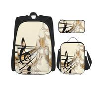 KoNsev Mochila estampada de 3 piezas, para viajes, senderismo, ligera, para laptop, bolsa de almuerzo aislada para mujer, estilo moderno de mediados de siglo con formas de gota, Nota musical, Talla