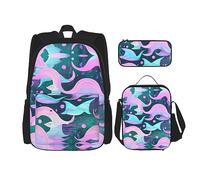 KoNsev Mochila estampada de 3 piezas, para viajes, senderismo, ligera, para laptop, bolsa de almuerzo aislada, para mujer, color rosa pastel de sirena, aguamarina, Sirena, rosa pastel, aguamarina,