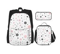 KoNsev Mochila estampada de 3 piezas, para viajes, senderismo, ligera, para laptop, bolsa de almuerzo aislada para mujer, textura de jirafa rosa, Diseño moderno de lunares rosa, gris y blanco, Talla