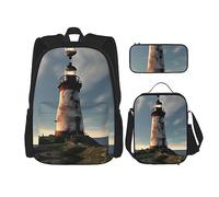 KoNsev Mochila estampada de 3 piezas, para viajes, senderismo, ligera, para laptop, bolsa de almuerzo aislada, para mujer, granja de fotos de tractor antiguo, Old Lighthouse, Talla única