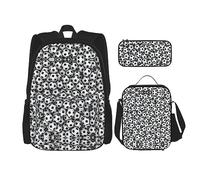 KoNsev Mochila estampada de 3 piezas, para viajes, senderismo, ligera, para laptop, bolsa de almuerzo aislada para mujer, estampado de huellas, Pila de balones de fútbol, Talla única
