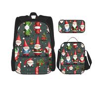 KoNsev Mochila estampada de 3 piezas, para viajes, senderismo, ligera, para laptop, bolsa de almuerzo aislada para mujer, flor amarilla y gris, Gnomos divertidos de Navidad, Talla única