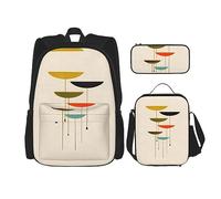 KoNsev Mochila estampada de 3 piezas, para viajes, senderismo, ligera, para laptop, bolsa de almuerzo aislada para mujeres, gatos de arte moderno de mediados de siglo, Estampados modernos de mediados