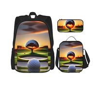KoNsev Mochila estampada de 3 piezas, para viajes, senderismo, ligera, para laptop, bolsa de almuerzo aislada para mujer, patrón de medusas, Golf y césped, Talla única