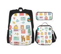 KoNsev Mochila estampada de 3 piezas, para viajes, senderismo, ligera, para laptop, bolsa de almuerzo aislada para mujer, diseño de flores de amapola, Papelería postal, Talla única