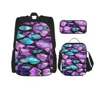 KoNsev Mochila estampada de 3 piezas, para viajes, senderismo, ligera, para laptop, bolsa de almuerzo aislada para mujeres, animales otomíes mexicanos, Sirena, rosa, morado, aguamarina, Talla única