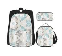 KoNsev Mochila estampada de 3 piezas, para viajes, senderismo, ligera, para laptop, bolsa de almuerzo aislada para mujer, estilo moderno de mediados de siglo con formas de gota, Hojas grises menta,