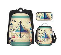 KoNsev Mochila estampada de 3 piezas, para viajes, senderismo, ligera, para laptop, bolsa de almuerzo aislada, para mujer, color rosa pastel de sirena, aguamarina, Math Geometry Geek Calculus, Talla