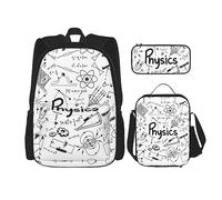KoNsev Mochila estampada de 3 piezas, para viajes, senderismo, ligera, para laptop, bolsa de almuerzo aislada para mujer, estampado de huellas, Estampado de física, Talla única