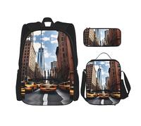 KoNsev Mochila estampada de 3 piezas, para viajes, senderismo, ligera, para laptop, bolsa de almuerzo aislada para mujer, diseño de piñas de playa y océano, nueva york, Talla única
