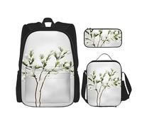 KoNsev Mochila estampada de 3 piezas, para viajes, senderismo, ligera, para laptop, bolsa de almuerzo aislada, para mujer, caza, ciervo, oso, alce, Rama blanca y verde natural, Talla única