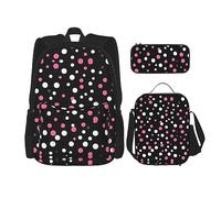 KoNsev Mochila estampada, juego de 3 piezas, estuche ligero para laptop, bolsa de almuerzo aislada para mujer, diseño retro de cabeza de calavera, Lunares negros, Talla única