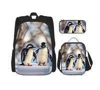 KoNsev Mochila estampada, juego de 3 piezas, estuche ligero para laptop, bolsa de almuerzo aislada para mujer, diseño retro de cabeza de calavera, Young Penguins With Snow, Talla única