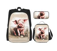 KoNsev Naughty Pig Baby - 3 mochilas de 16 pulgadas para escuela preescolar y lonchera para niños pequeños, Black, Talla única, Juego de mochila escolar