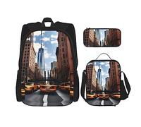 KoNsev New York - 3 mochilas de 16 pulgadas para escuela preescolar y lonchera para niños pequeños, Black, Talla única, Juego de mochila escolar