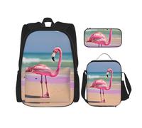 KoNsev One Flamingo On Beach - 3 mochilas de 16 pulgadas para escuela preescolar y lonchera para niños pequeños, Black, Talla única, Juego de mochila escolar