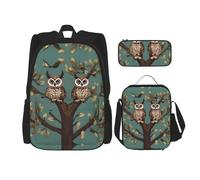 KoNsev Owl Tree Branches - 3 mochilas de 16 pulgadas para escuela preescolar y lonchera para niños pequeños, Black, Talla única, Juego de mochila escolar
