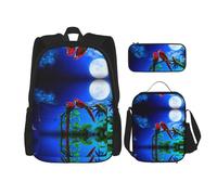 KoNsev Parrots - 3 mochilas de 16 pulgadas para escuela preescolar y lonchera para niños pequeños, Black, Talla única, Juego de mochila escolar