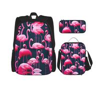 KoNsev Red Flamingos - 3 mochilas de 16 pulgadas para escuela preescolar y lonchera para niños pequeños, Black, Talla única, Juego de mochila escolar