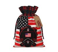 KoNsev Red Line Firefighter USA Flag Color Block Bolsa de regalo con cordón, regalo de vacaciones, suministros de fiesta de Navidad 8.3 x 11.8 pulgadas