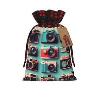 KoNsev Retro Cool Camera Collection Bolsa de regalo con cordón de bloque de color, regalo de vacaciones, suministros de Navidad, decoración de Halloween 4.7 x 6.9 pulgadas