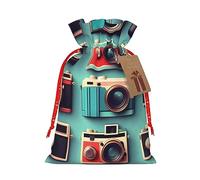 KoNsev Retro Cool Camera Collection Bolsa de regalo con cordón, regalo de vacaciones, decoración para Navidad y suministros de fiesta de Halloween 8.3 x 11.8 pulgadas
