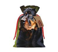 KoNsev Rottweiler - Bolsa de regalo con cordón y patrón de regalo de vacaciones, decoraciones de regalos para suministros de fiesta de Navidad