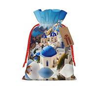 KoNsev Santorini - Bolsa de regalo con cordón de vista al mar, isla griega, regalo de vacaciones, decoración para Navidad y Halloween, suministros de fiesta de 4.7 x 6.9 pulgadas