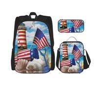KoNsev Sea to Shining Sea Patriotic - 3 mochilas de 16 pulgadas para escuela preescolar y lonchera para niños pequeños, Black, Talla única, Juego de mochila escolar