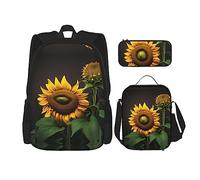 KoNsev Sunflowers in The Weeds - 3 mochilas de 16 pulgadas, mochila escolar preescolar y lonchera para niños pequeños, Black, Talla única, Juego de mochila escolar