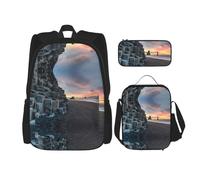 KoNsev Sunrise On Reynisfjara Beach - 3 mochilas de 16 pulgadas para escuela preescolar y lonchera para niños pequeños, Black, Talla única, Juego de mochila escolar