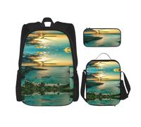 KoNsev Sunrise Over Hanauma Bay Oahu Hawaii - 3 mochilas de 16 pulgadas para escuela preescolar y lonchera para niños pequeños, Black, Talla única, Juego de mochila escolar