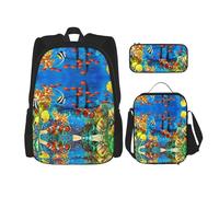 KoNsev The Underwater World Tropical Fish - 3 mochilas de 16 pulgadas para escuela preescolar y lonchera para niños pequeños, Black, Talla única, Juego de mochila escolar
