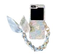 Konstreet Funda de teléfono para Samsung Galaxy Z Flip 5 con diseño floral de acuarela en relieve plano con bufanda de seda/pulsera, exquisito patrón de pintura al óleo