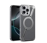 Konstreet Funda protectora para iPhone 16 Plus de piel galvanizada, a prueba de golpes, estilo empresarial, anticaídas, compatible con MagSafe y carga inalámbrica, color gris montaña fría