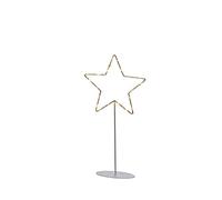 Konstsmide 1218-993 - Estrella LED de metal con base de metal, lacada en plata, con alambre plateado, temporizador de 6 horas, 20 diodos de color ámbar, funciona con pilas, interior, cable