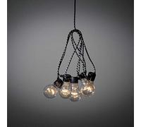 Konstsmide, 2382 - 720, cadena de luces LED, transparente, 10 bombillas transparentes, 80 diodos de color ámbar, transformador interior de 24 V_, color negro/blanca Cable de tela