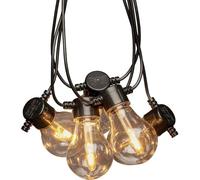 Konstsmide, 2391-800 - Guirnalda de luces LED para jardín (transparente, con regulador de intensidad, 10 bombillas transparentes, 20 diodos ámbar, 24 transformador externo, cable negro)