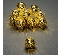 Konstsmide, 3129-803 - Guirnalda de luces led (bolas metálicas de color latón, temporizador de 6 horas, 10 diodos de luz blanca cálida, funciona con pilas, para interiores, cable transparente)