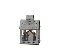 Konstsmide 3278-210 Casa y Mercado - Temporizador de madera (6H, 10 diodos de luz blanca cálida, funciona con pilas, interior, 2 pilas AA de 1,5 V no incluidas)