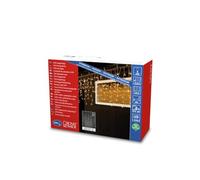 Konstsmide 3672-103 - Cortina de luces LED con efecto de lluvia de hielo con esferas blancas para exterior (IP44), transformador exterior de 24 V, 200 diodos de luz blanca cálida, cable transparente