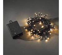 Konstsmide, 3728-800 - Guirnalda de luces LED, con interruptor de encendido/apagado, sensor de luz, temporizador de 6 y 9 horas, 80 diodos de color ámbar, funciona con pilas, exterior (IP44), cable