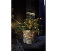 Konstsmide 3741-100 - Guirnalda luminosa LED (con interruptor, sensor de luz y temporizador de 6 y 9 horas, apta para exteriores: IP44, 80 diodos redondos de luz banca cálida, funciona con pilas, cable transparente, 2 pilas D de 1,5 V no incluidas)