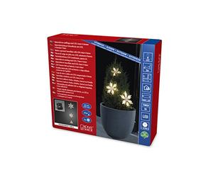 Konstsmide 6132 - 103 - Cortina de luz LED, 3 copos de nieve acrílico/para exterior (IP44)/temporizador/15 diodos blancos, funciona con pilas: 4 x AA 1,5 V (No Incluidas.) /Cable transparente