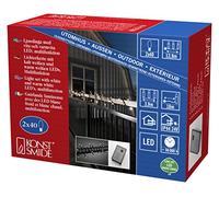 Konstsmide 6404 - 150 - Guirnalda de luces LED para exterior (IP44)/VDE/24 V transformador exterior con 8 funciones, dispositivo de control y función de memoria/2 ledes por Puente/40 Luz Blanca Cálida & 40 diodos de luz blanca fría, cable negro)