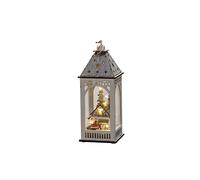 Konstsmide Farol LED de madera con casa, color blanco, temporizador de 6 horas, 8 diodos de luz blanca cálida, funciona con pilas, para interior - 3270-210