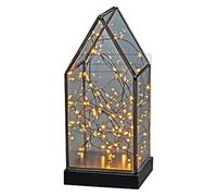 Konstsmide Farolillo LED de cristal con punta y base de madera negra, con interruptor de encendido/apagado, temporizador de 6 horas, color negro, funciona con pilas, interior, 80 diodos de color