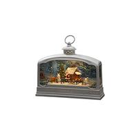 Konstsmide Globos de Nieve LED de Navidad, Reno de Papá Noel y Escena de Pueblo, Relleno de Agua, con Temporizador de 5 Horas, Funciona con Pilas y USB, Interior, 3 x C 1,5 V (no Incluido)