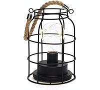 Konstsmide Lámpara de batería/linterna de alambre con micro luces LED/mango de cuerda/lámpara negra/temporizador de 6 horas/3 pilas AA (excl.)/9 luces LED blancas cálidas